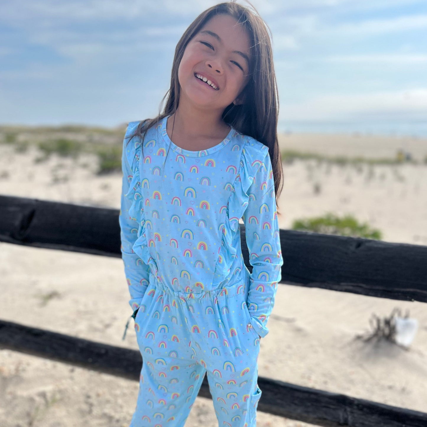 Rainbow Heart Jumpsuit | Stylish Kids' Ruffled One-Piece