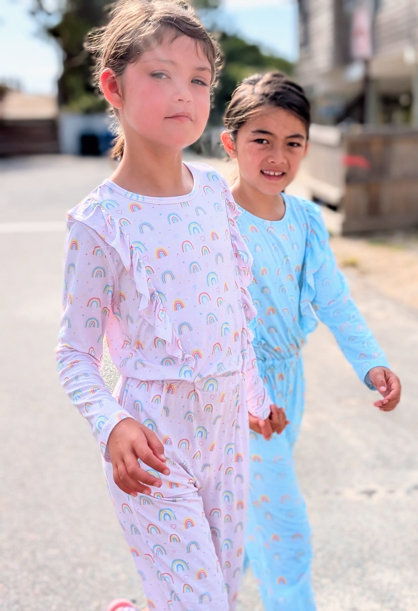 Rainbow Heart Jumpsuit | Stylish Kids' Ruffled One-Piece